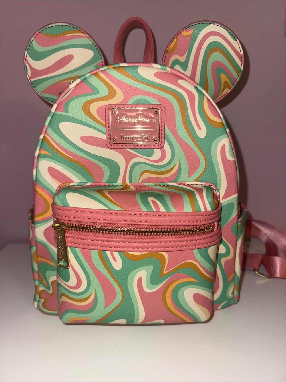 Disney Loungefly Pink Swirl Mickey Ear Mini Backpack